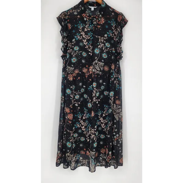 Boutique+ Floral High-Low Duster Kimono Black Women’s Size 1X - Image 13