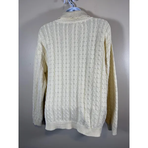 Wainscott Cable‎ Knit Turtleneck Sweater Women's M Cream 100% Cotton Fisherman - Image 3