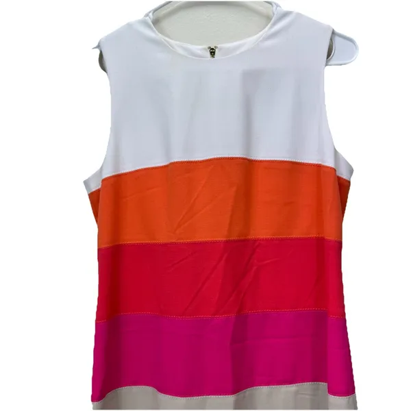 Calvin Klein Colorful Stripe Stretch Crepe Sleeveless‎ Sheath Dress Size 4 - Image 5