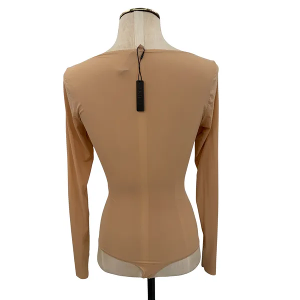 Skims‎ Jelly Sheer Long Sleeve Scoop Neck Thong Bodysuit Clay Nude XS NWT - Image 9