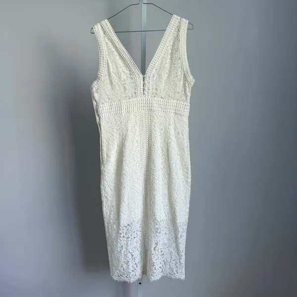 Bardot White embroidered midi cocktail dress luxury party knee length size M‎ - Image 6