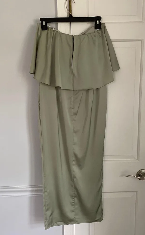 Lulus Class and Charisma Sage Green Satin Midi Dress - Image 4