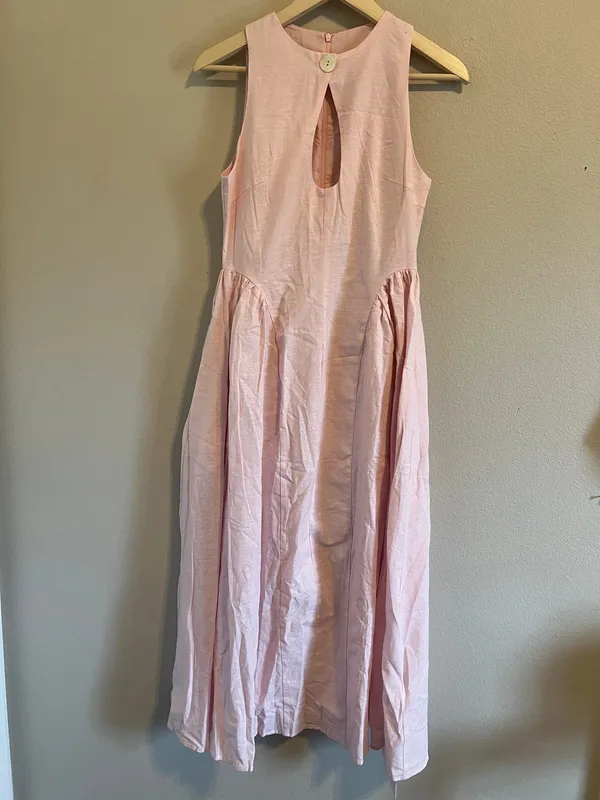 Commence Sleeveless Cotton & Linen Pleated summer Long Dress Pink - Image 2