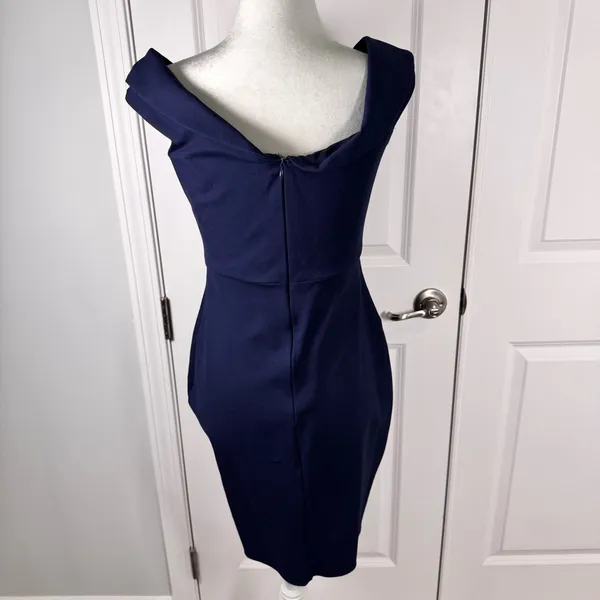 Lulus Navy Off Shoulder Sheath Midi Dress Stretch Lined Size M - Image 3