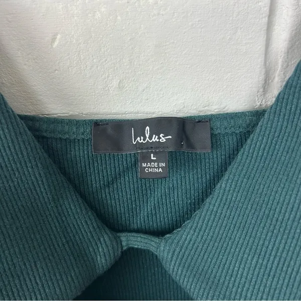 Lulus Green Ribbed Long Sleeve Cut Out Bodysuit Size L - Image 5