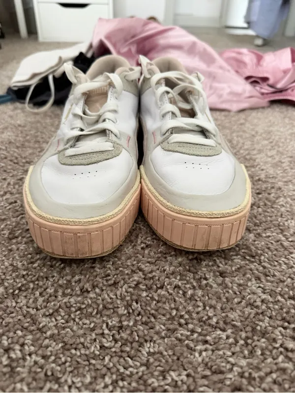 Puma Women's White Platform Sneakers with Pastel Pink & Light Gray Accents - Image 6