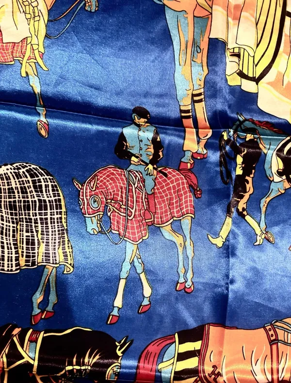 Vintage classic EQUESTRIAN horses PRINT SQUAR SILKy SCARF 35/35 - Image 8