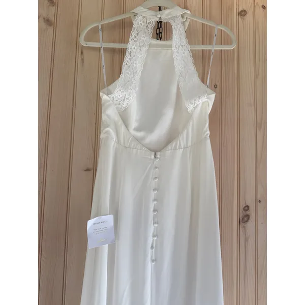 Lulus Radiant Adoration White Satin Lace Backless Halter Dress Elegant Medium - Image 7
