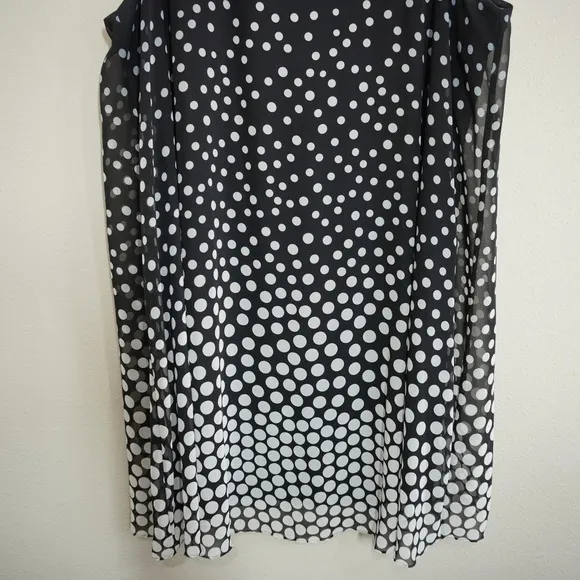 Jessica Howard Shift Dress 18W Black‎ White Polka Dot Ombre Chiffon Sleeveless - Image 3