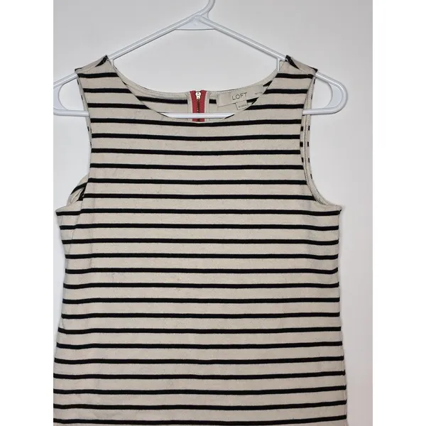 LOFT sleeveless tank top featuring classic black and ivory horizontal stripe SP - Image 2