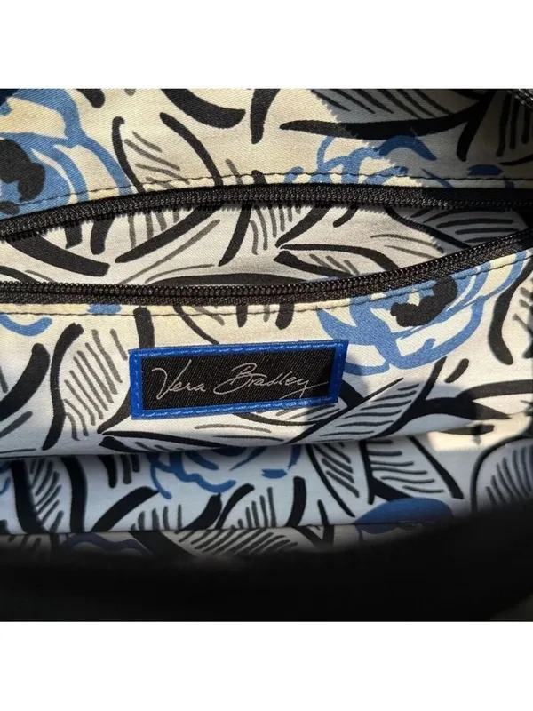 Vera Bradley Sausalito Quilted Handbag in Black Microfiber & Blue Stitch Detail - Image 12