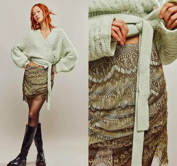 Free People NWT Martini Combo Zoey Lace High-Rise Scalloped Trim Mini Skirt 2 - Image 2