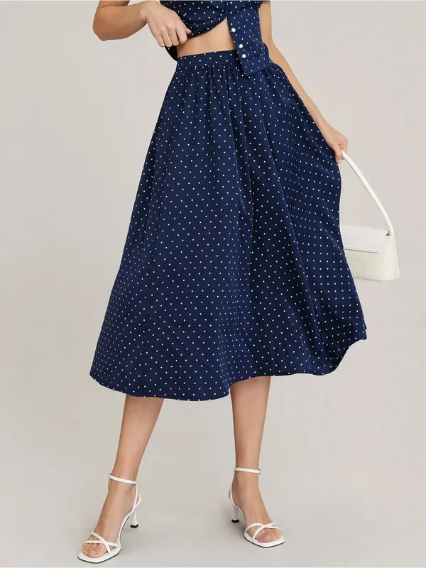 Rihoas Blue Polka Dot Pockets Midi Skirt - Image 2