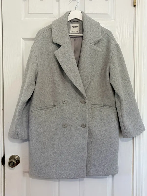 Abercrombie & Fitch Gray Double Breasted Coat S Old Money Quiet Luxury Preppy - Image 2