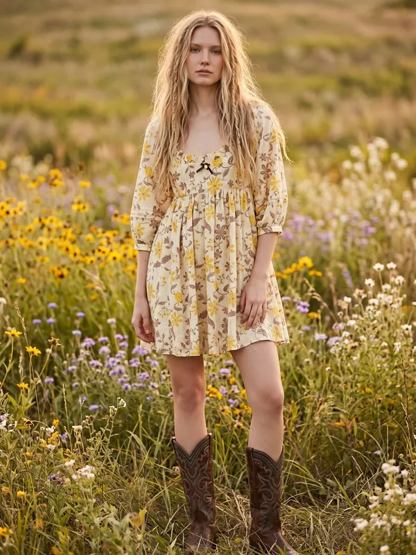 Free People Western Bohemian Dainty Lola Dress Banana Ivory Medium NWT - Image 2