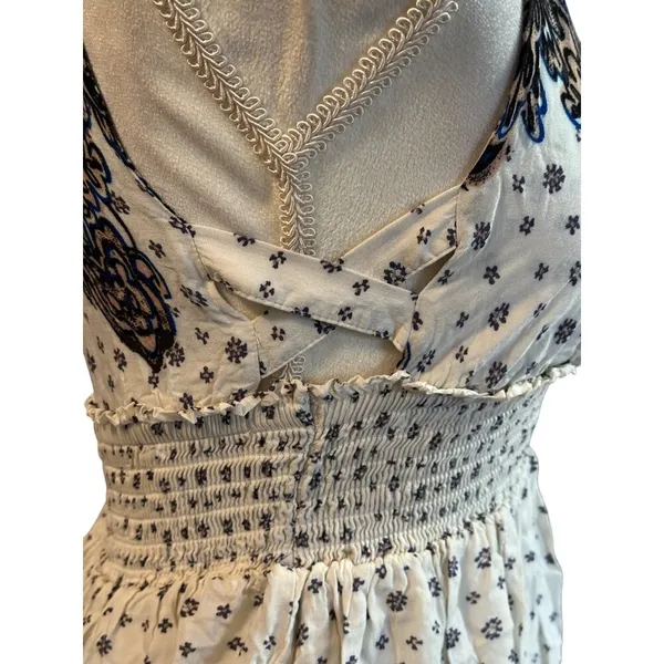 Free People Star Print Studded Dress Baby Doll Empire Waist Open Back Plunge XS - Image 6