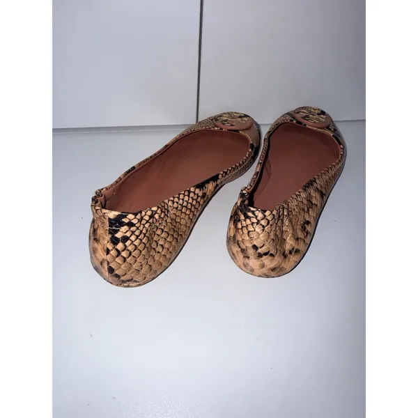 Tory Burch Stamp Snake Printed Leather Mini Travel Ballet Flats Sz 9‎ 1 - Image 3