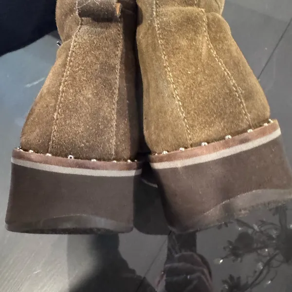 Free People Olive Suede Combat Boots with Burgundy Laces - Image 4