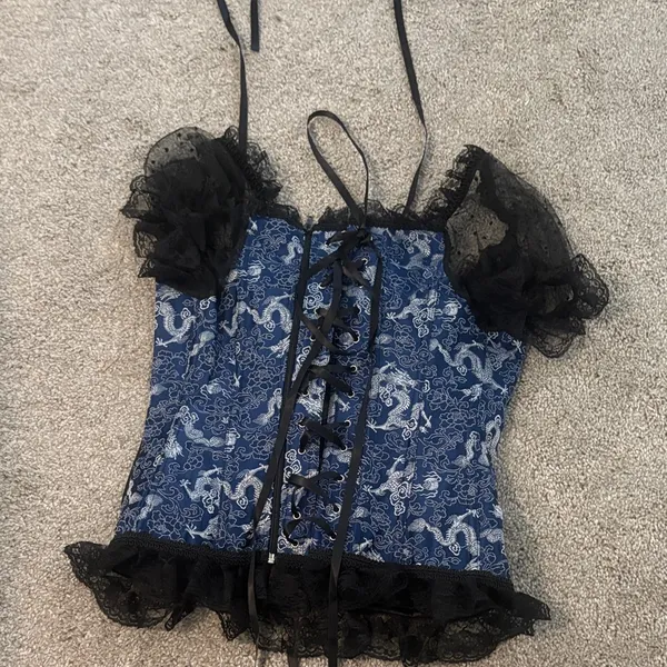 New corset with dragons royal blue and Black Lace-Up Women's Top L/M - Image 3
