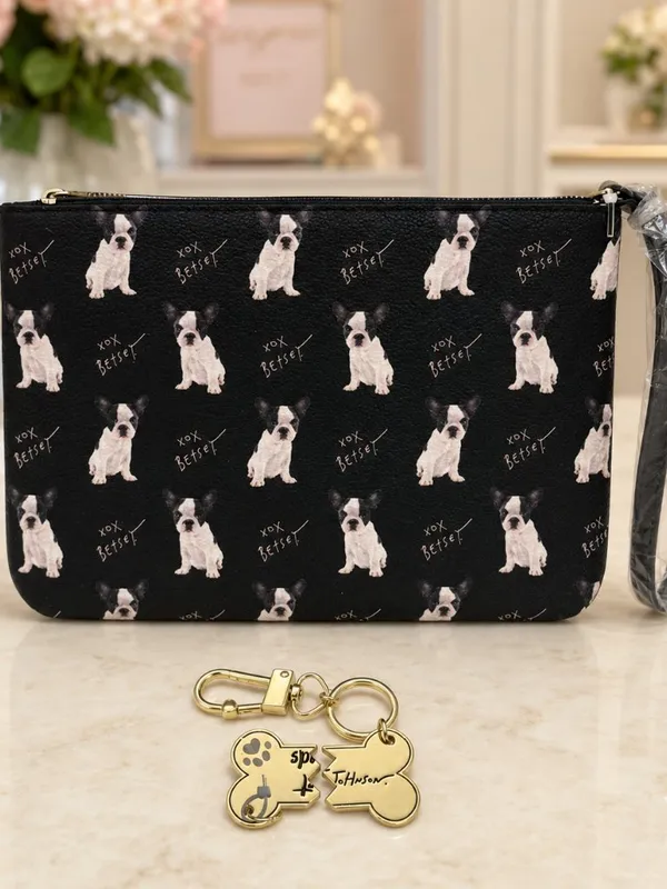 Betsey Johnson Boston Terrier Wristlet Dog Tag Keychain Set NWT - Image 6