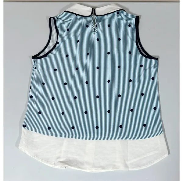 Faith and Joy Blue White Striped Polka Dot Dots Collared Sleeveless Layered Tank Top Shirt Blouse Size S 🩵✨ - Image 7