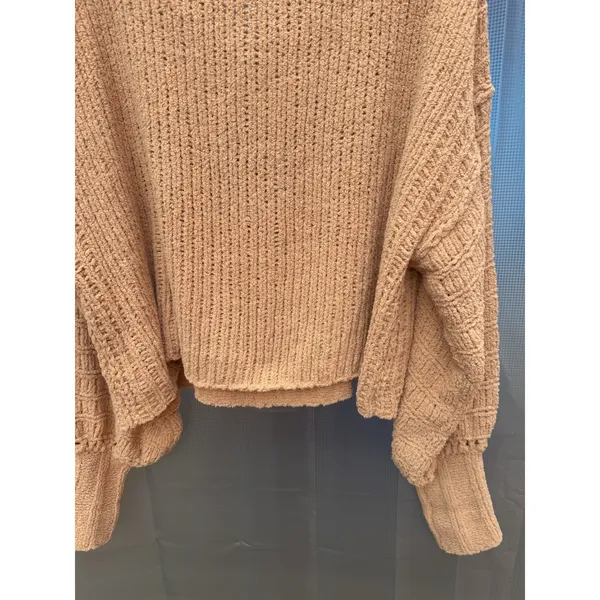 Free People Be Yours Pullover Sweater Camel Chunky Knit Oversized Cowl Neck XS - Image 12