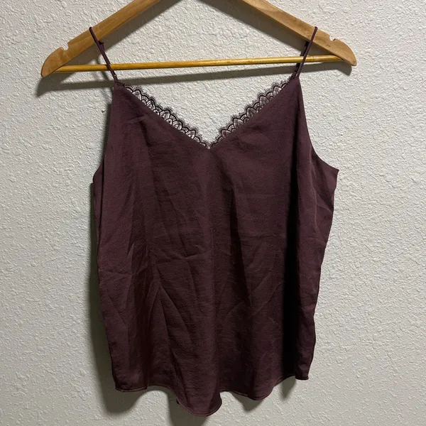 Express Womens XS Plum Purple Lace Trim V-Neck Cami Tank Top Adjustable‎ Straps - Image 2