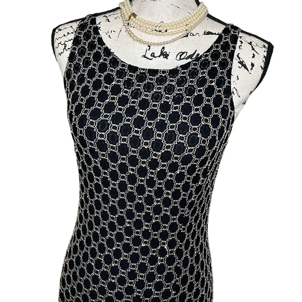 Vintage Maxi Dress Black Beaded Embroidered Sleeveless Slit 80s 90s Gothic - Image 5