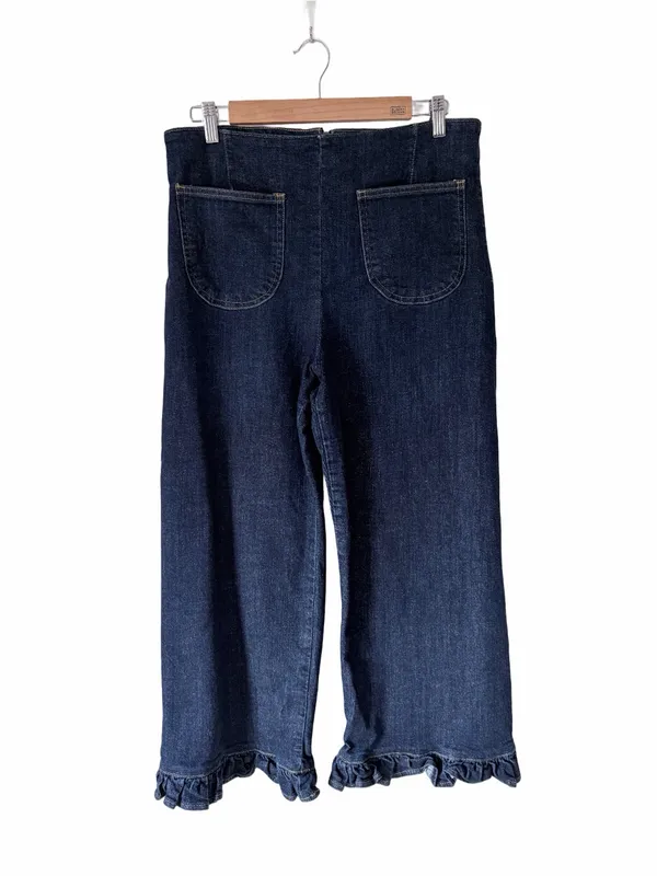 Maeve The Collette Anthropologie Ruffle Hem High Rise Wide Leg Crop Jeans 31 - Image 2