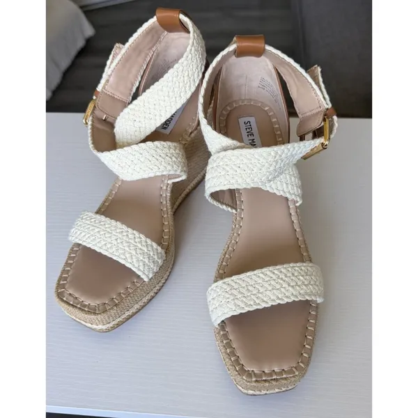 Steve Madden Calico Espadrille Wedge Sandals Beige Crochet Platform Size 11 NWOB - Image 7