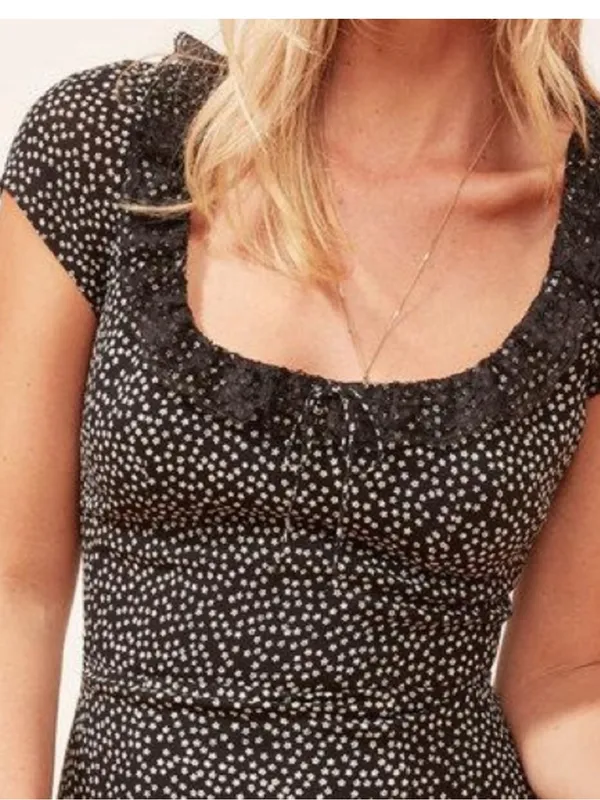 Reformation Sade Black Floral Lace Trim Mini Dress - Image 2