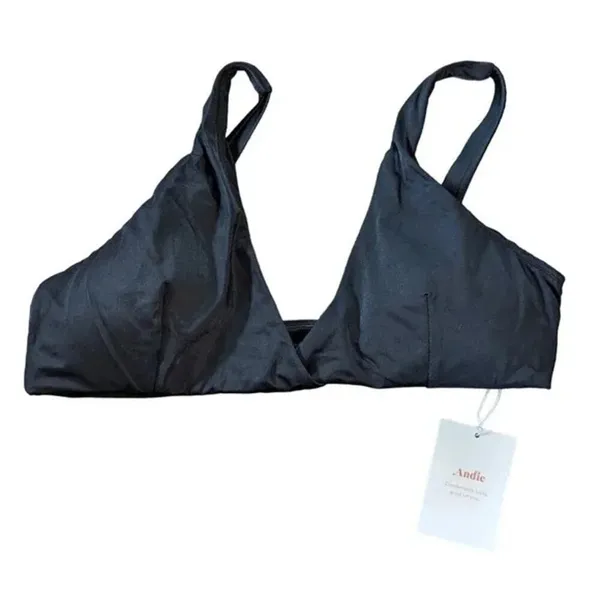 NWT Andie The Belmar Top Twisted V Neck Plunge Bikini Top Removable Cup M Black - Image 11