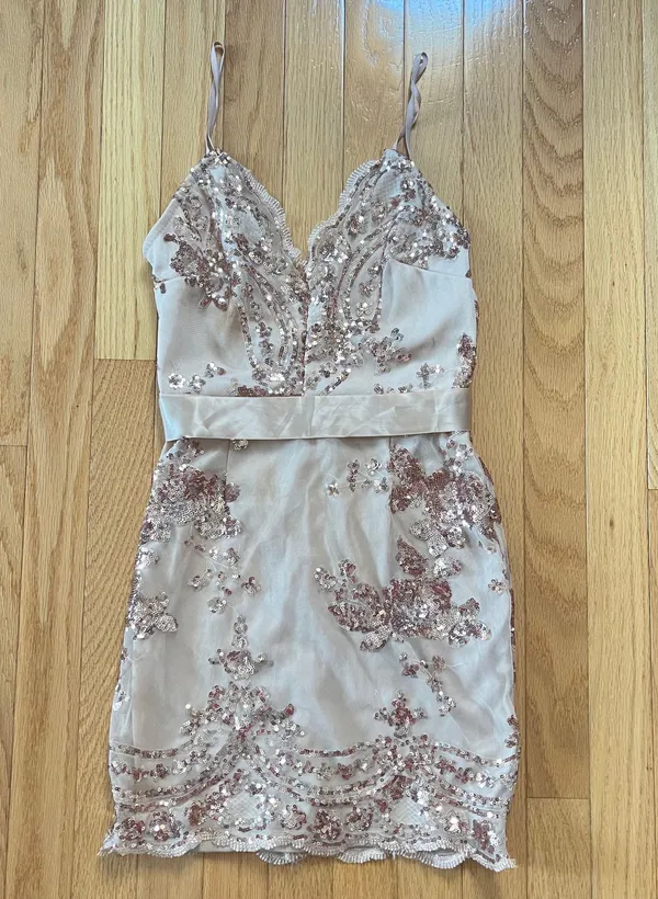 Nude Glitter Dress Tan Size XXS - Image 2