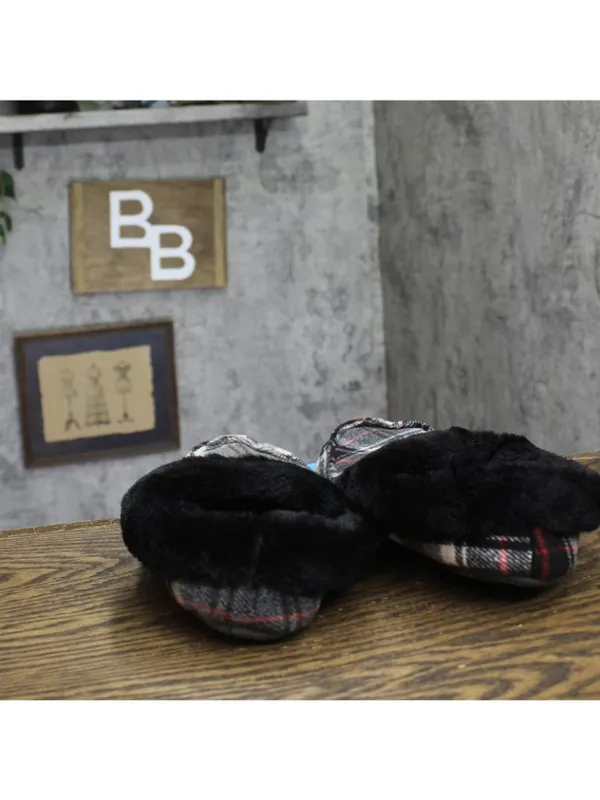 NWT Isotoner Womens Plaid Valerie Bootie Slipper 8252 Ash Black Multi L (8-9) - Image 7