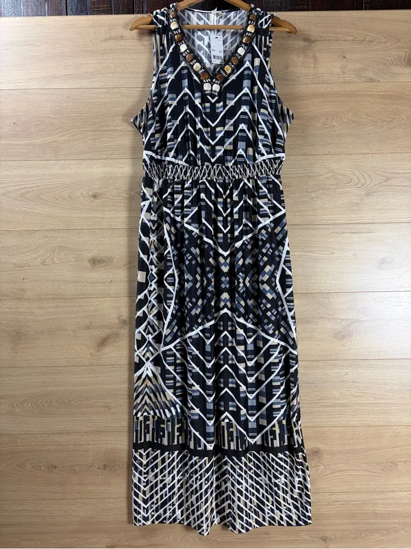 NY Collection Beaded Geometric V-Neck Maxi Dress 2X - Image 2
