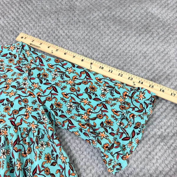 Women's Boho Floral Midi Dress L Turquoise Peasant Hippie Resort Empire Waist - Image 8
