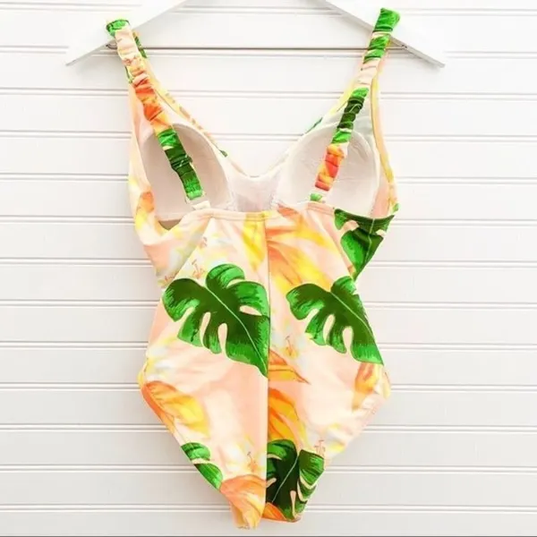 Swimsuit‎ Size 6 Green Palm Tree Print Surplice V Neck One Piece Tropical Beach - Image 7