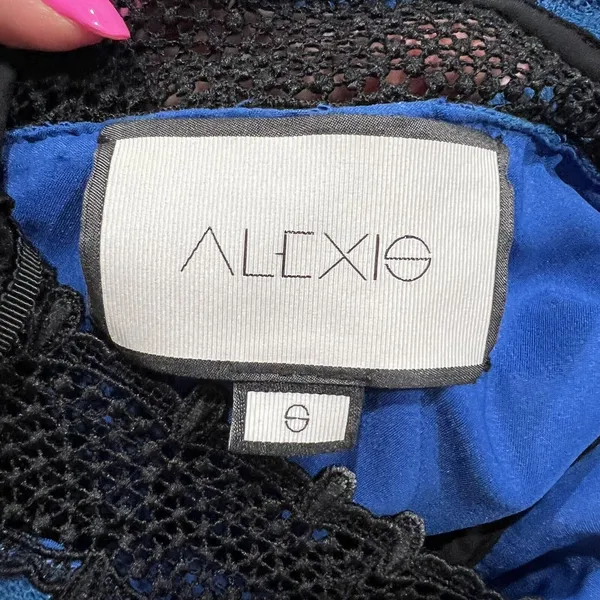 Alexis Size S Julianna Dress‎ Blue Black Lace Halter Midi Bodycon High Neck Gown - Image 4