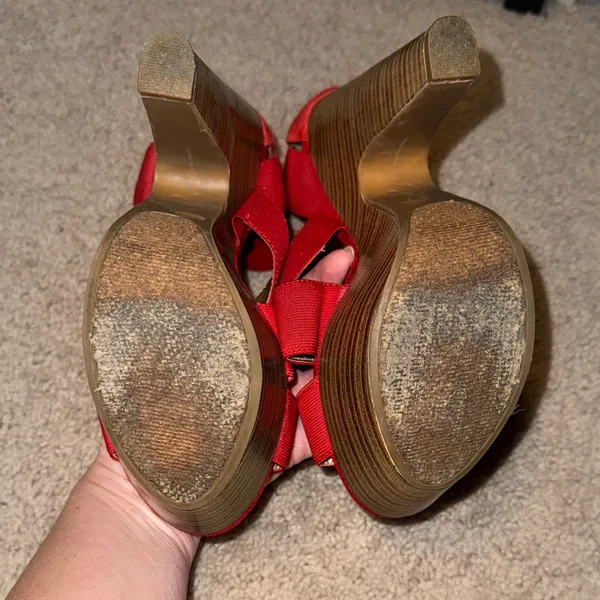 Jessica Simpson Tookie Majic Red Strappy Platform Heels Women's 7.5 B - Image 6