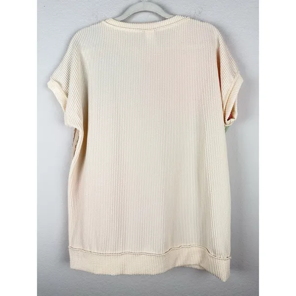 7TH RAY Textured Pastel Color Block Ribbed Pullover Top Women's Size Large Artsy - Image 9