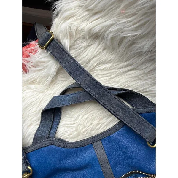 Fossil Blue and Black Leather Crossbody Tote Bag - Image 8