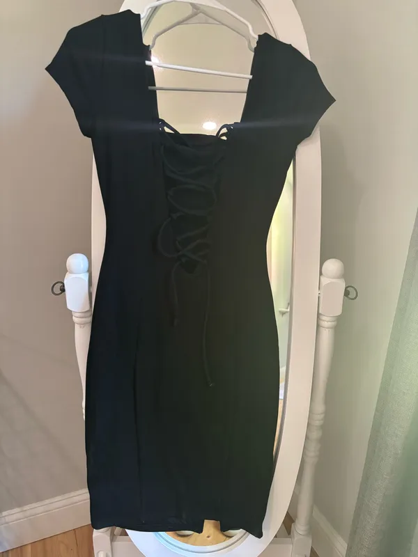 TA3 Square Neck MIDI waist snatching Dress Black - Image 4