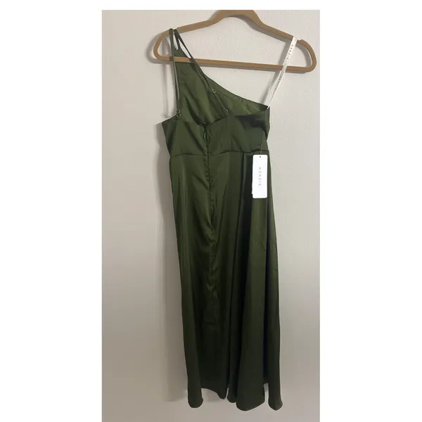 Azazie Maron Junior Olive Green Satin Maxi Dress Bridesmaid Women's Size J10 - Image 4