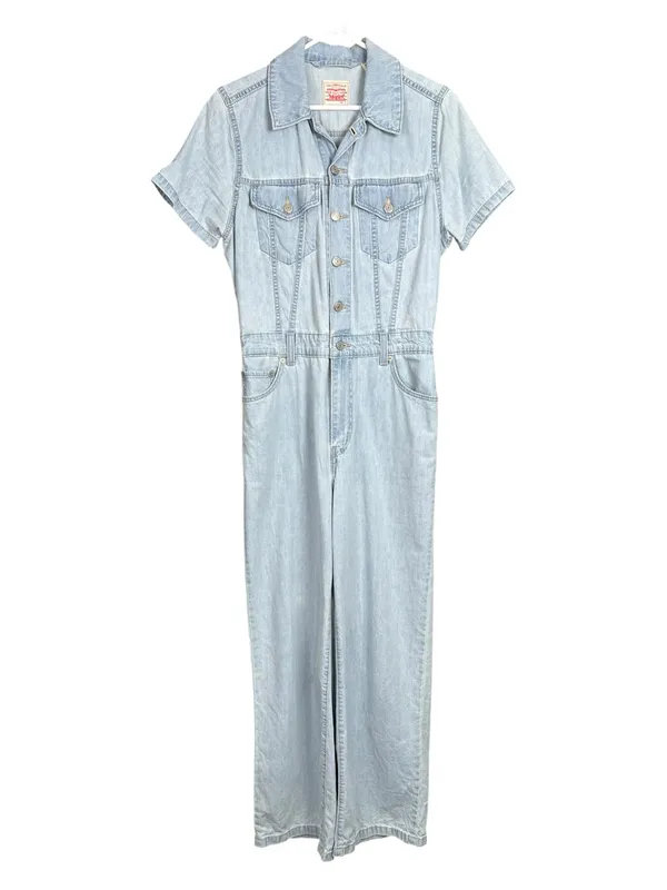 Levi’s Type III Short Sleeve Denim Jumpsuit Light Wash Small - Image 3