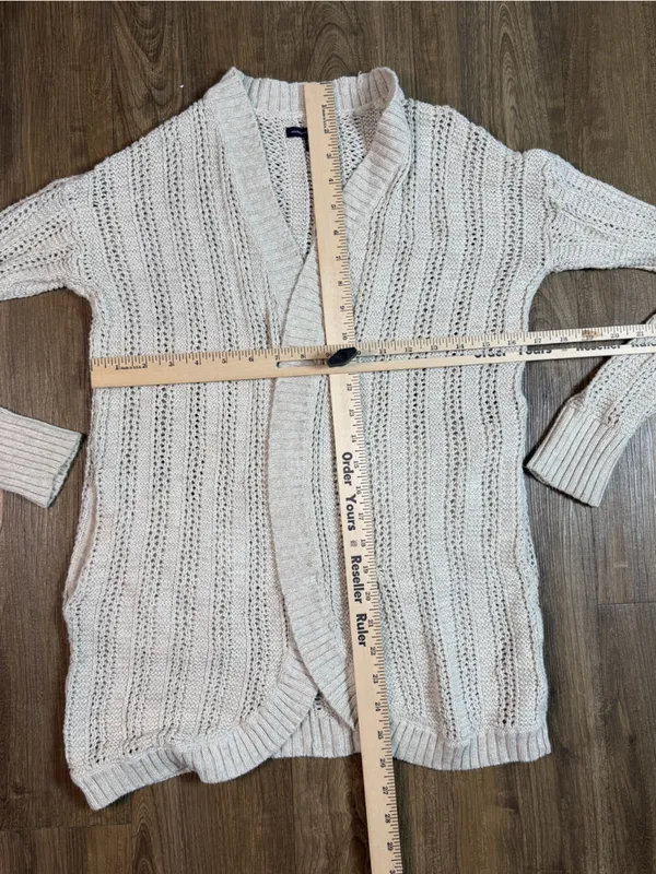 American Eagle Outfitters Natural-Cream Open Front Pointelle Cardigan - Image 5