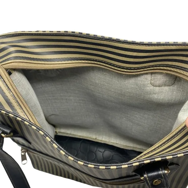 Ladies Large Tote Bag Purse ~ Khaki Green Tan & Black Stripe ~ Shopping HandBag - Image 6