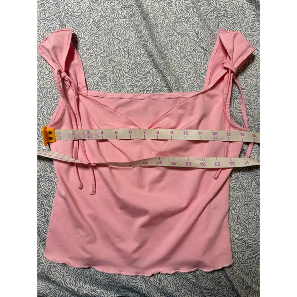 Cider Medium Light Pale Pink Tank Top Tie Strap Lettuce Trim Draped Scoop Neck - Image 2