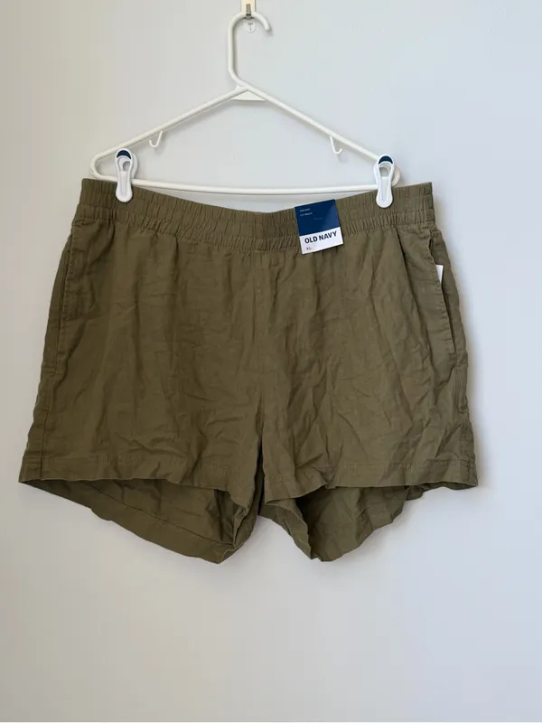 Old Navy High Rise Linen Blend Pull On Shorts in Olive Green Size XL - Image 3