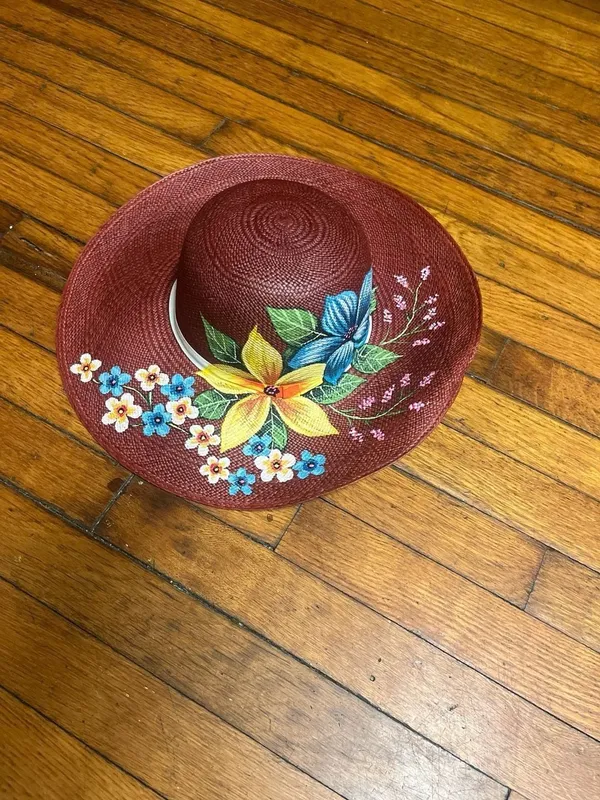 Genuine Hand Painted Floral Wide Brim Panama Hat 100% Paja Toquilla - Image 2