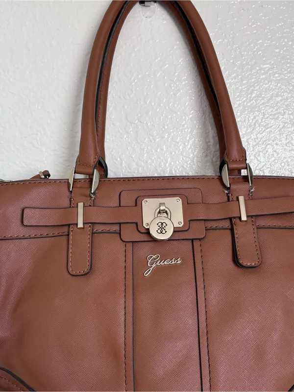 Guess Structured Brown Satchel Bag - Image 3